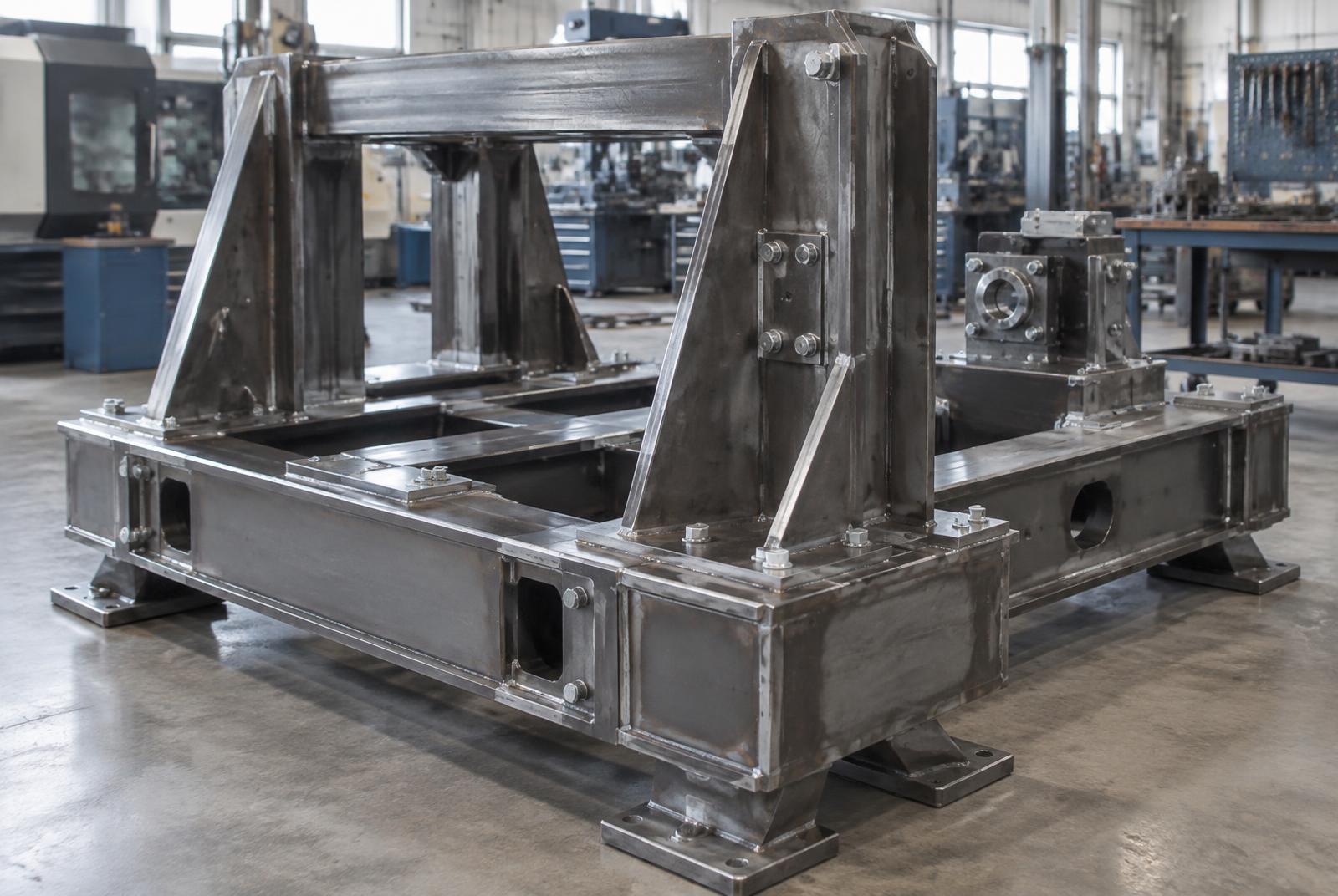 Maatwerk stalen machineframe in de werkplaats